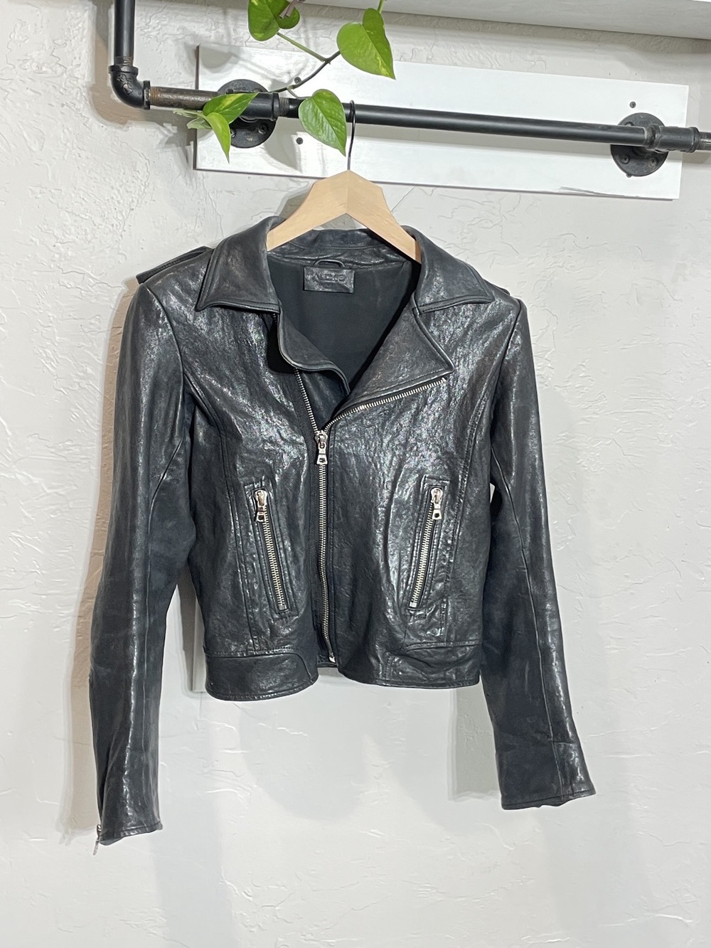 Vintage ALEXIE  Women's Black Leather Motorcycle Jacket, Size M